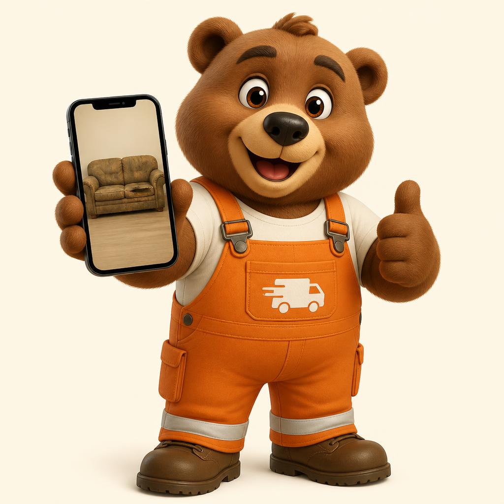 Medo Maks drži telefon s fotografijo starega kavča