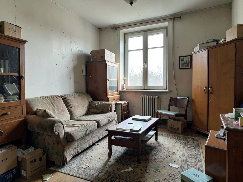 STANOVANJE – staro pohištvo → prazen prostor pred odvozom – polno krame